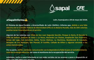 FALLA ELÈCTRICA DE LA CFE EN LA BATERÌA MURALLA, PODRÌA AFECTAR EL SERVICIO DE AGUA EN MÀS DE 200 COLONIAS: SAPAL